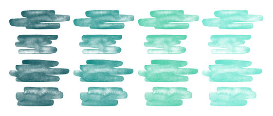 Poster - mint green, turquoise watercolor vector brush strokes, scribbles, squiggles set. text backgrounds co