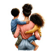 Mother’s Day PNG clipart. African American mother, Black Mom of two kids back, two boys, two girls, son, daughter, brown girls, mom of twins
