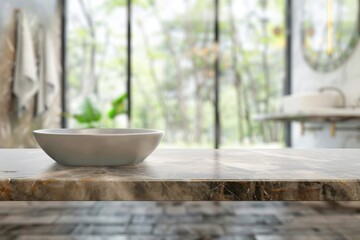 Sticker - Clear marble tabletop with blurred bathroom background