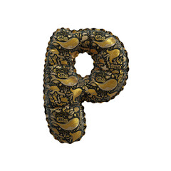 3D inflated balloon letter P with black & gold colored sea life design for children