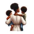 Mother’s day clipart-mother back with two kids boy and girl, siblings, twins, African American mom, Latino, Asian mother.