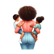  Mother’s day clipart-mother back with two kids boy and girl, siblings, twins, African American mom, Latino, Asian mother.