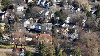 Houses and homes in a typical neighborhood in a city suburb in up state New York at Rochester