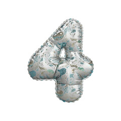 3D inflated balloon Number 4 with silver colored sea life pattern for children