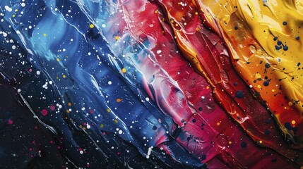 Wall Mural - Vibrant art supply presentations emphasize creativity with abstract paint splatter scenes.