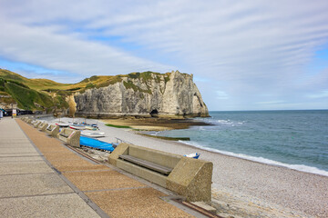 Wall Mural - Etretat - turquoise sea and alabaster cliff! Etretat is a commune in the Seine-Maritime department in the Haute-Normandie region in northwestern France. Etretat is now a famous French seaside resort.