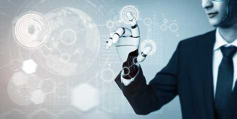 Poster - XAI 3D Rendering futuristic robot technology development, artificial intelligence AI, and machine learning concept. Global robotic bionic science research for future of human life.