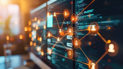 Leinwandbilder - Network data security concept with connected user icons