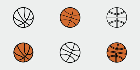 set of basketball icon vector logo outline illustration template graphic design