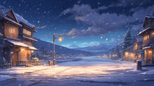 A Quiet Night When It Snows In Winter. Without People