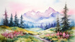 a beautiful natural landscape made in watercolor