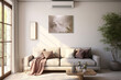 A photo-realistic home interior focused on comfort with an efficient air conditioning system, AI Generative.