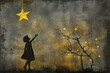 Reaching for a star in a naive style, showcasing dark gray and yellow colors.