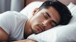 Sleeping handsome attractive model filipino guy on bed from Generative AI