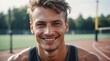 Portrait of a attractive sweaty smiling happy athlete german man looking at the camera from Generative AI