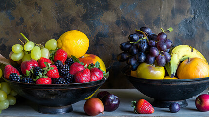 Wall Mural - fruit bowls featuring fruits arranged showcasing variety and abundance - AI Generated