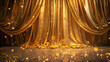 Glitter golden curtains reveal show grand opening stage. generative ai