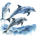 Fototapeta Dziecięca -  Playful Dolphins Leaping In The Ocean Wave, Isolated Transparent Background Images