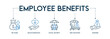 © Kinder - Banner with Employee Benefits Icon Concept on white background vector illustration with pay raise, health insurance, social security, paid vacations and bonuses