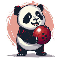 Wall Mural - Panda Holding Bowling Ball Cartoon, Isolated Transparent Background Images