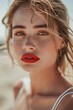 Bold and Beautiful Woman Flaunting Dark Red Lipstick