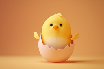 Sticker - Cute easter chick in an easter egg shell 3d illustration style