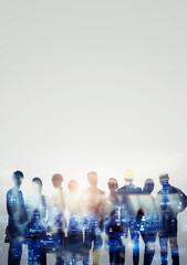 Aufkleber - Group of multinational businessperson and digital technology concept. Human resources. Partner of business. Vertical visual for advertisements and banners.
