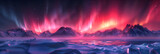 Fototapeta Do pokoju - Magenta Aurora Borealis over Snow-covered Landscape,
Aurora over the lake and mountains
