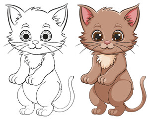 Poster - Two adorable kittens, one colored and one outlined.