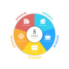 Wall Mural - Circle business infographic template with 5 steps or options. The concept can be used for diagram, graph, chart, business presentation or web. Vector design element illustration.