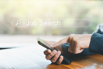 Wall Mural - search for jobs on the internet technology. job search online, finding a career from a smartphone, a
