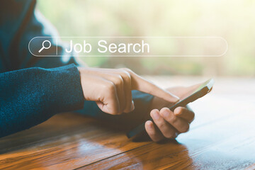 Wall Mural - search for jobs on the internet technology. job search online, finding a career from a smartphone, a