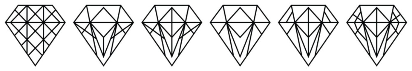 Diamond set icon line art in flat. Gem logo isolated illustration. Crystal on white background. Vintage vector.