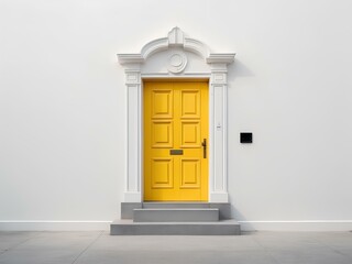 Poster - yellow door on white background, isolated for design 