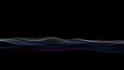 Wall Mural - Soft blurred colourful digital waves loop motion on black background.