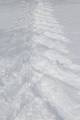 Wall Mural - ski track pattern leading through fresh white winter snow landscape