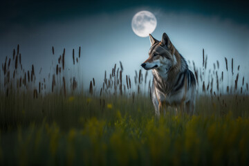 Wall Mural - wolf in a clearing on a moonlit night