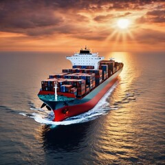 Majestic Container Ship Sailing Across the Vast Ocean Waters - Transportation Industry Concept