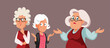 © nicoletaionescu - Puzzled Elderly Grannies Talking Feeling in Doubt Vector Cartoon. Stressed elderly friends thinking about something important