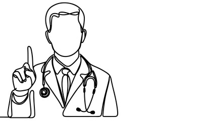 Wall Mural - Continuous one black line art hand drawing doctors. National doctor day concept vector illustration on white background with copy space