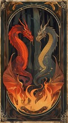 Wall Mural - twin dragon in frame