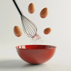 Wall Mural - Flolating Whisk and eggs, concept of cooking