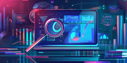 Aufkleber - Magnifying Glass with Infographic business analysis illustration
