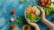 Healthy eating and diet concepts. Top view of spring salad on color background
