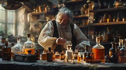 An Old Apothecary Experiments with Chemistry in his Laboratory and Makes a New Medicine.