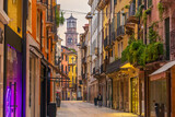Fototapeta Mosty linowy / wiszący - Verona city downtown skyline, cityscape of Italy