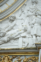 Wall Mural - Bruges in Belgium. Medieval monument of a skinning on a house.