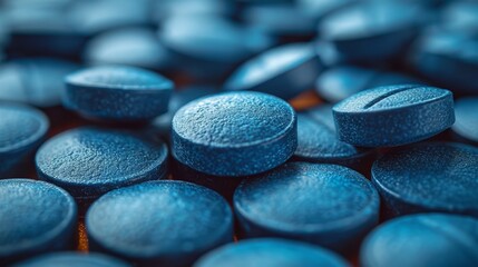 Wall Mural - Blue pills on a pile, close-up