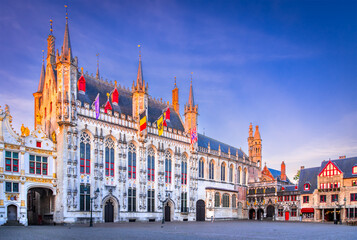 Poster - Bruges, Belgium. De Burg in sunrise light, famous city of Flanders.