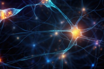 Poster - nerve cells or neural networks with cell activity between each other. neurology and the nervous syst